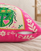 Folk Beetle Cotton Velvet Pillow Cover, zipper and edge detail