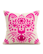 Folk Leopard Face Cotton Velvet Pillow Cover, front view