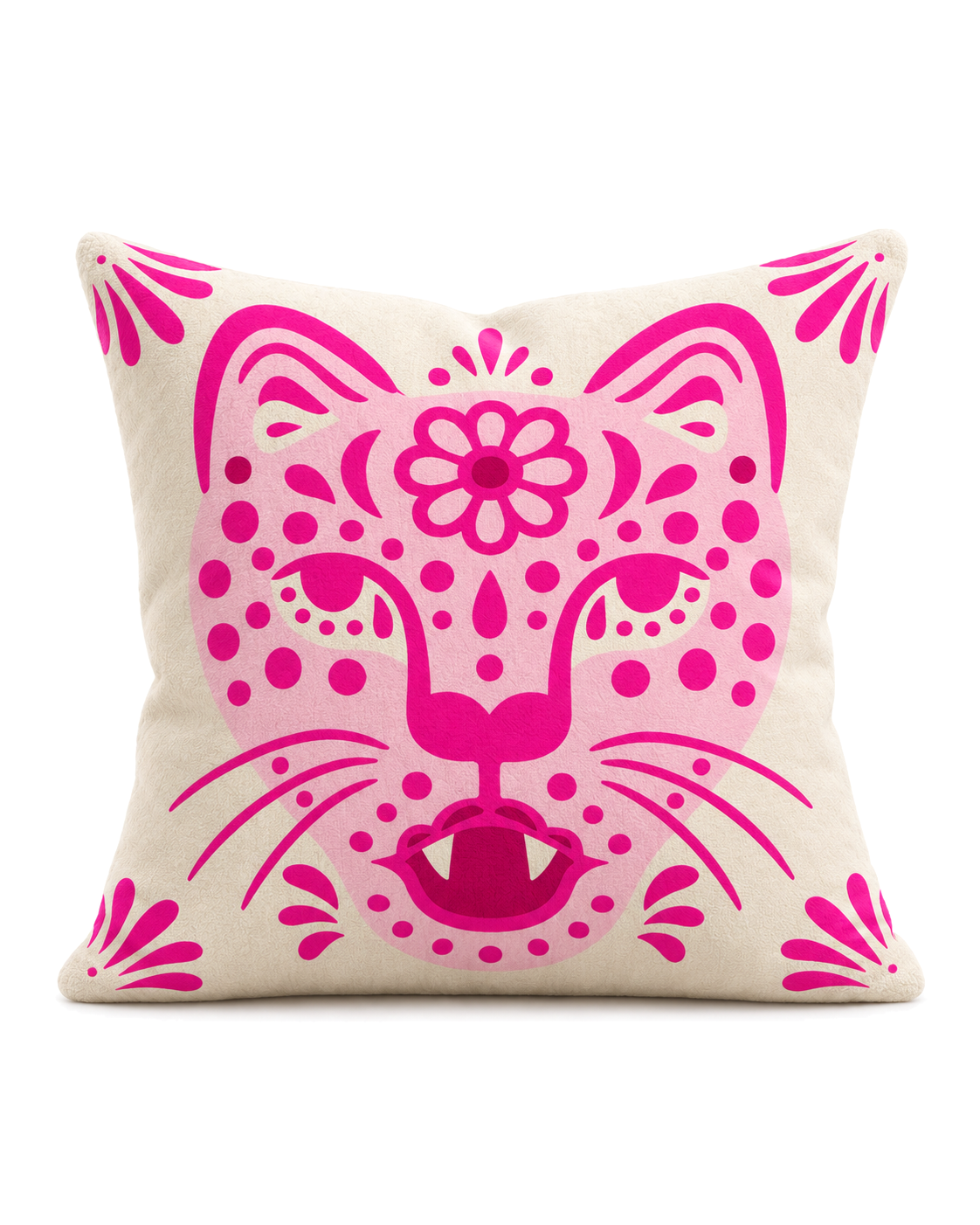 Folk Leopard Face Cotton Velvet Pillow Cover, front view