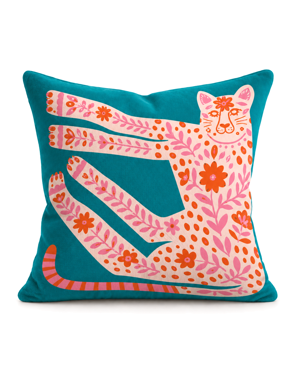 Folk Leopard Cotton Velvet Pillow Cover, front view
