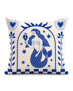 Folk Mermaid Cotton Velvet Pillow Cover, front view