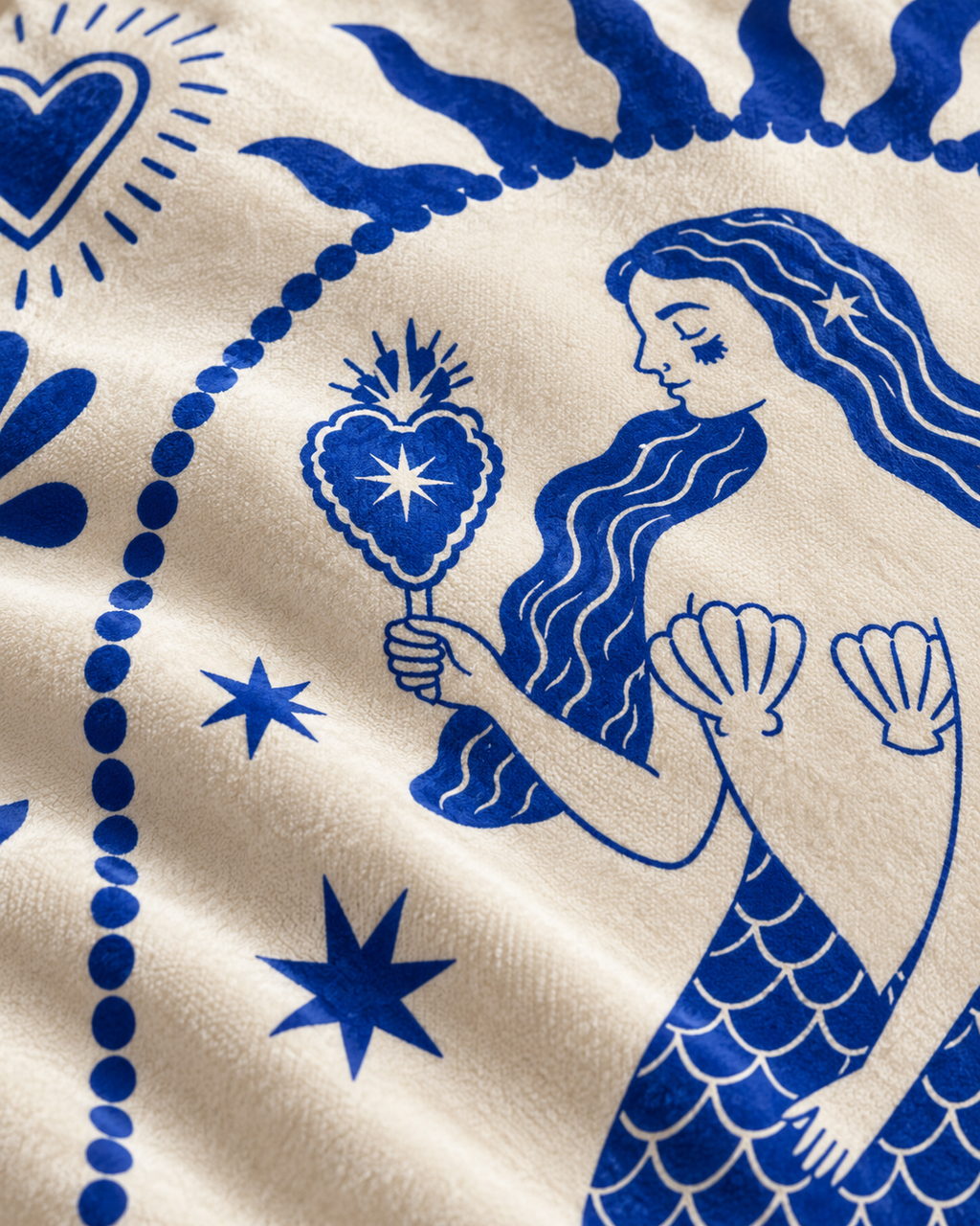 Folk Mermaid Cotton Velvet Pillow Cover, fabric close-up