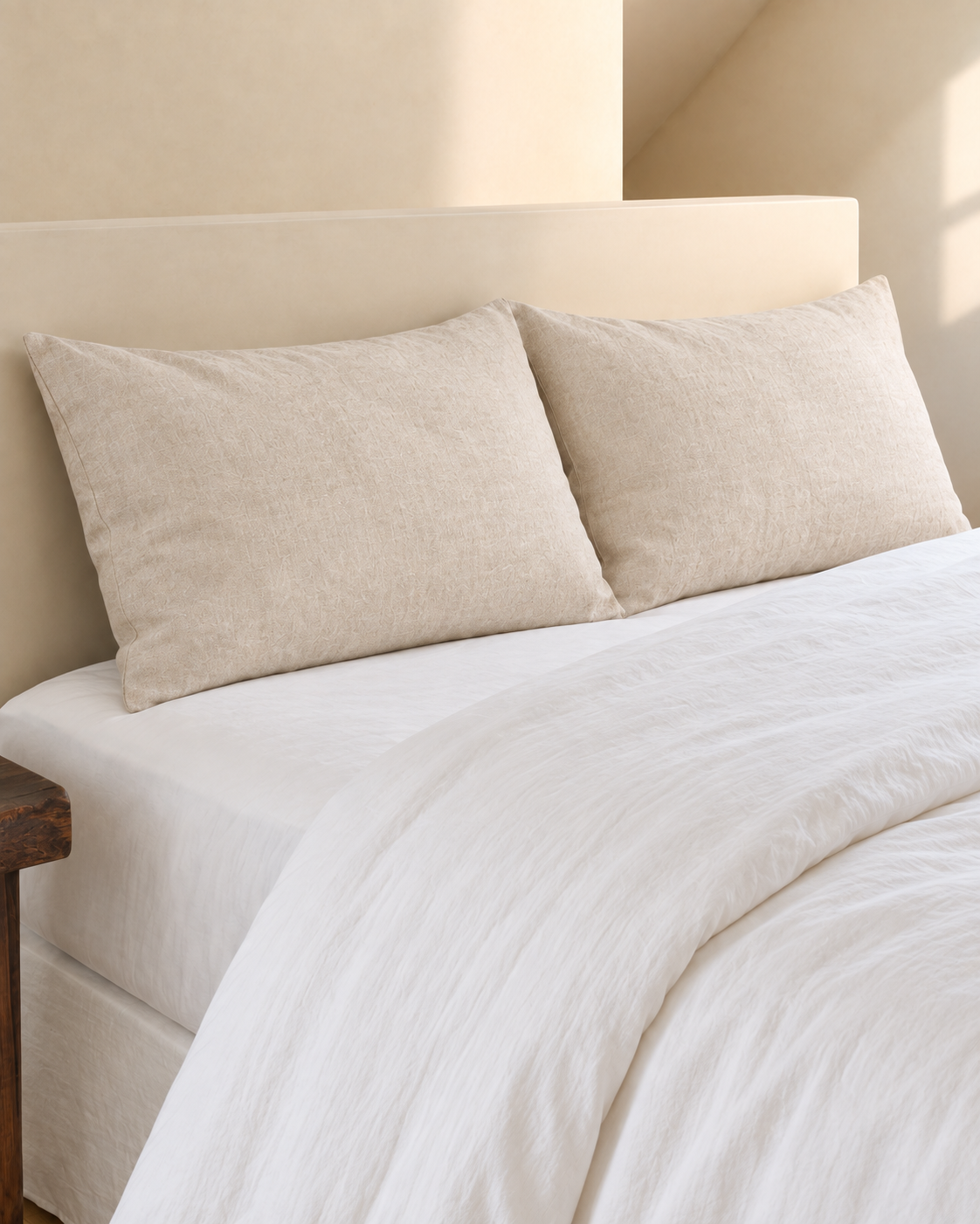 French Linen Pillowcases, two pillows in their cases on a made bed