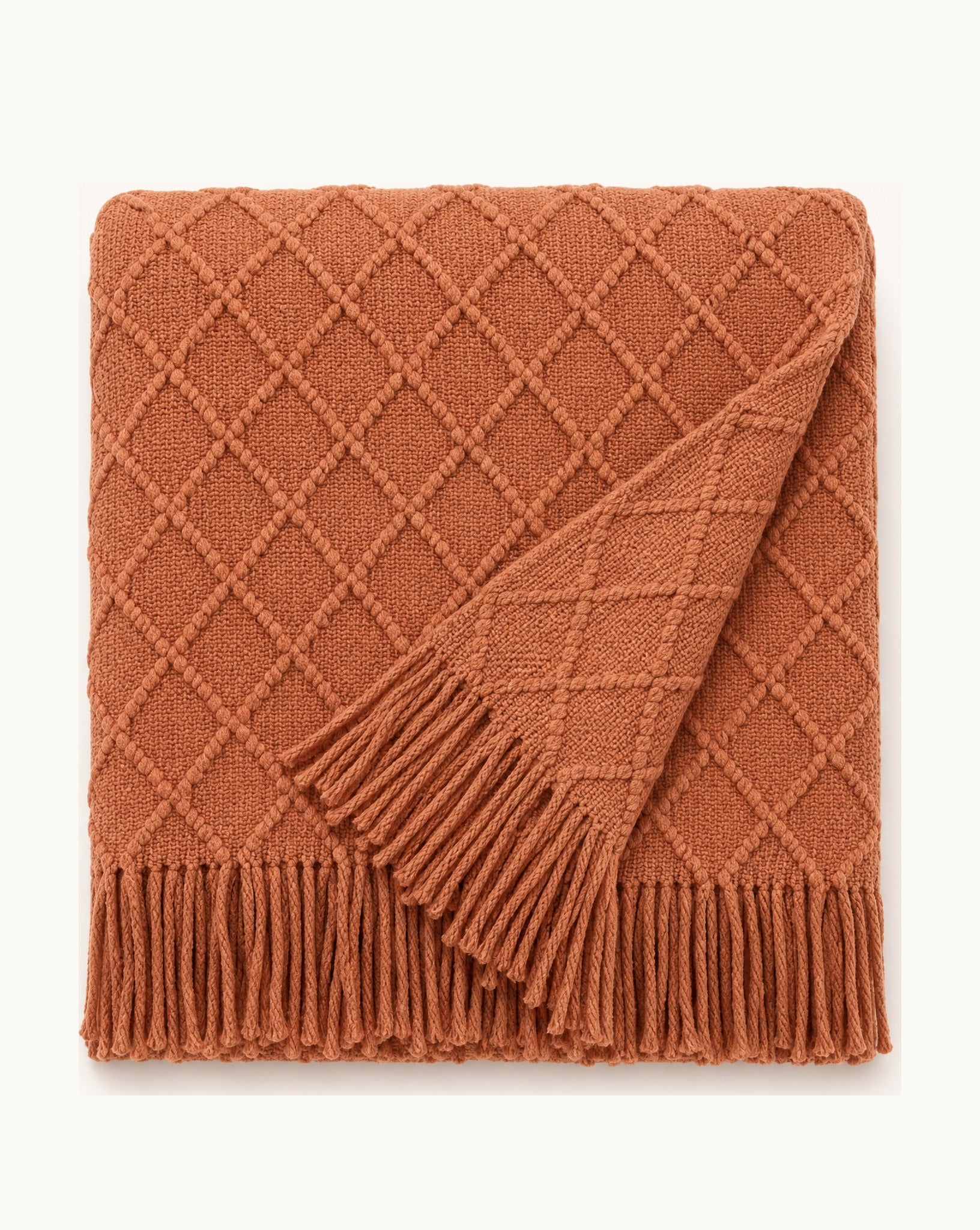 Fringed Knit Throw — folded set on a plain background