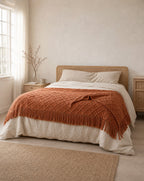 Fringed Knit Throw — styled bedroom