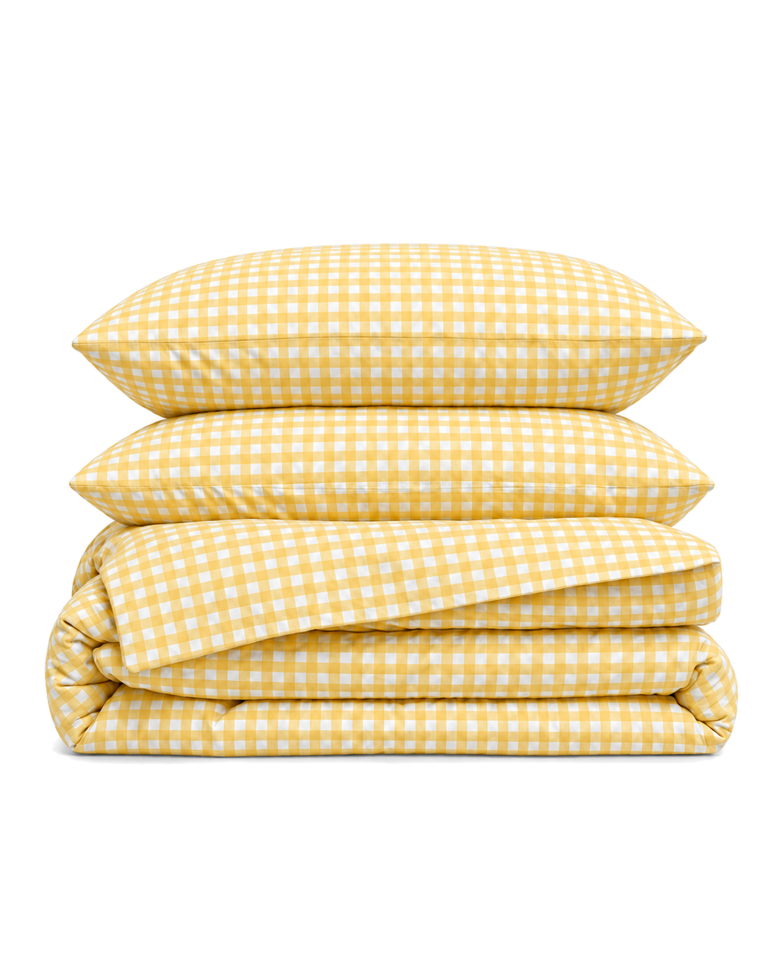Gingham Check Duvet Cover Set in Yellow, folded with its shams