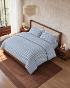 Gingham Check Duvet Set, on a made bed in morning light