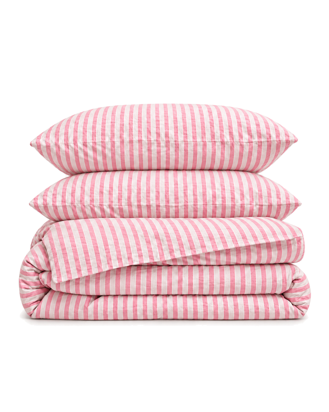 Jacquard Stripe Cotton Seersucker Duvet Cover Set in Pink, folded with its shams