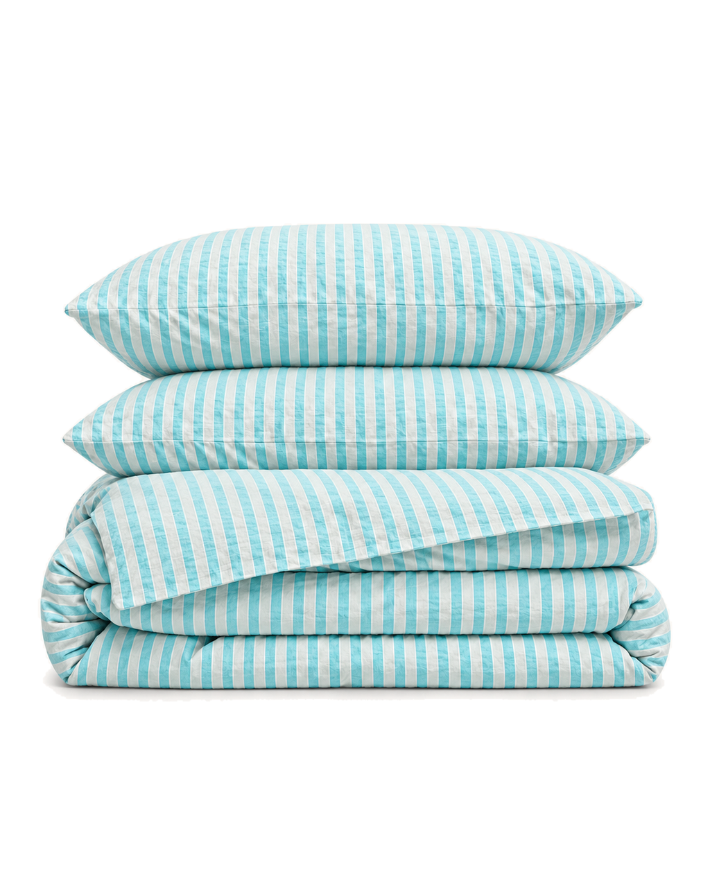 Jacquard Stripe Cotton Seersucker Duvet Cover Set in Sky, folded with its shams