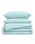 Jacquard Stripe Cotton Seersucker Duvet Cover Set in Sky, folded with its shams