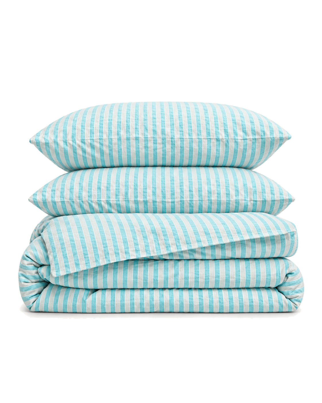 Jacquard Stripe Cotton Seersucker Duvet Cover Set in Sky, folded with its shams