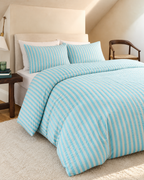 Jacquard Stripe Cotton Seersucker Duvet Cover Set in Sky, bedroom view