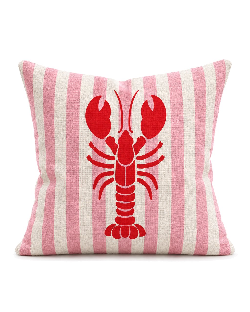 Lobster Stripe Cotton-Linen Pillow Cover, front view