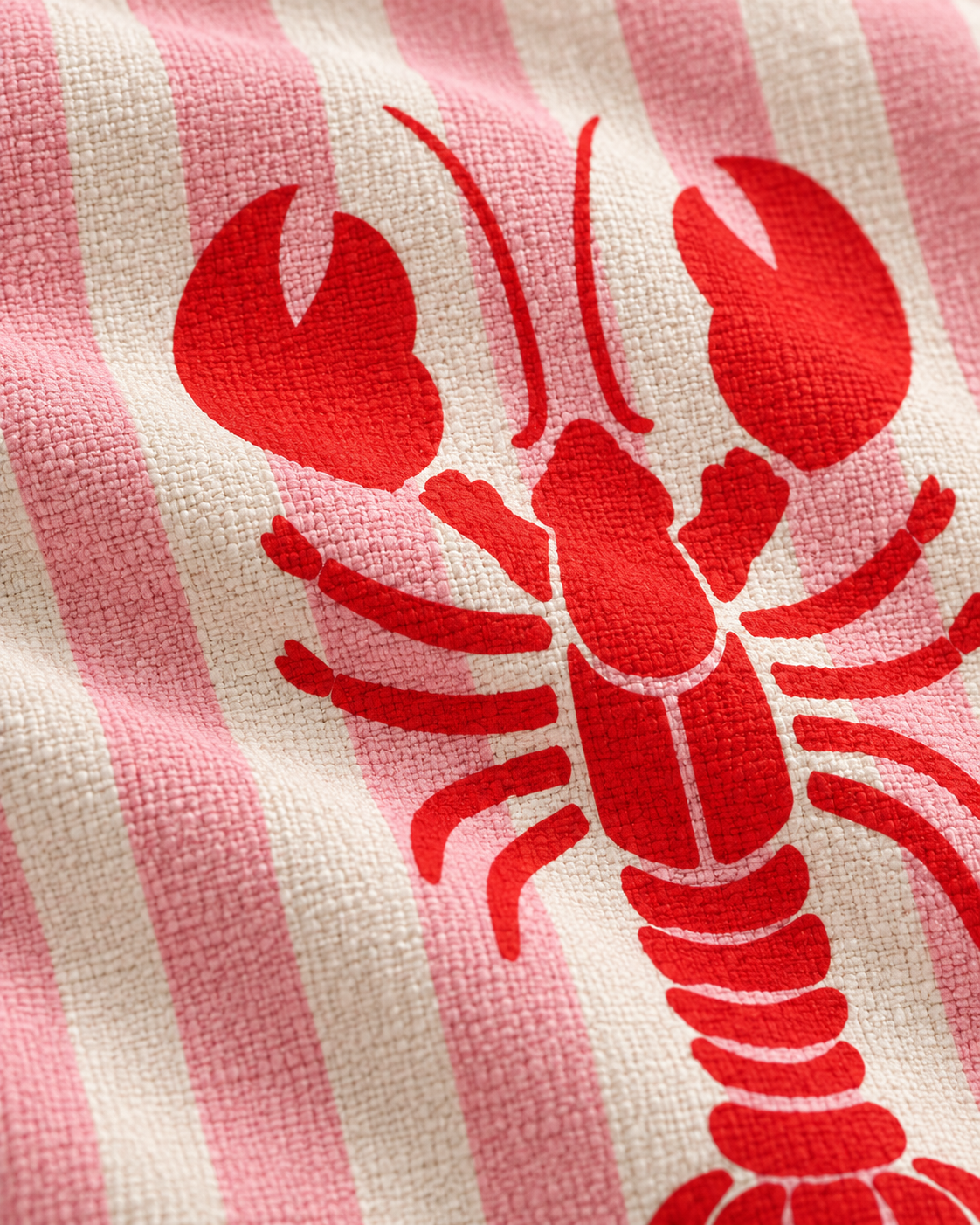Lobster Stripe Cotton-Linen Pillow Cover, fabric close-up