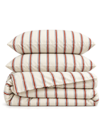 Woven Stripe Duvet Cover Set in Terracotta, folded set