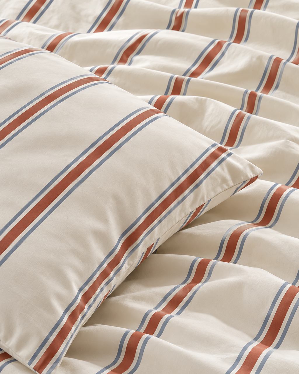 Woven Stripe Duvet Cover Set in Terracotta, pillow detail
