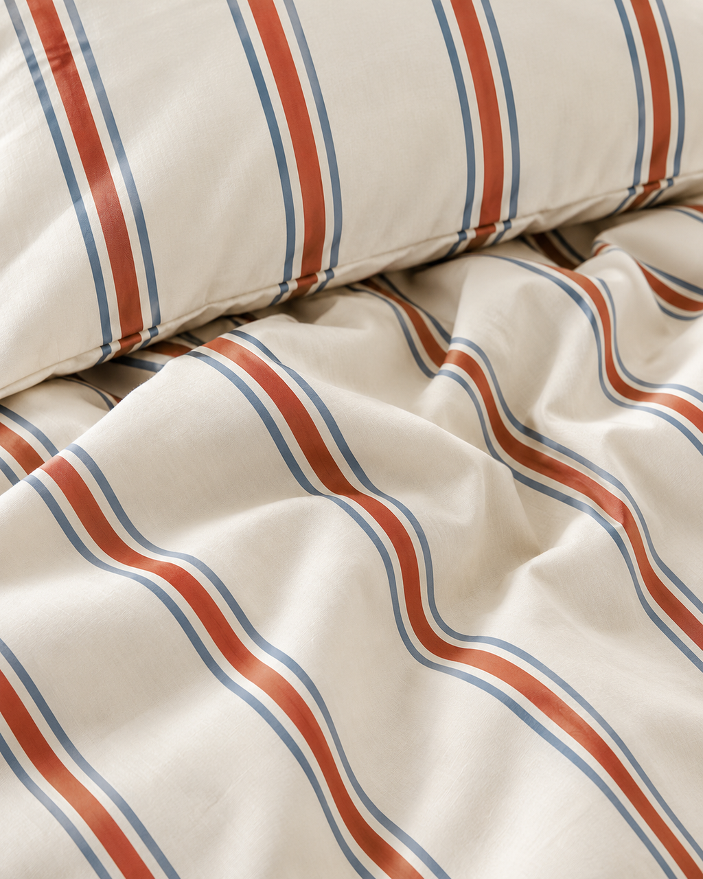 Woven Stripe Duvet Cover Set in Terracotta, fabric and stripe detail