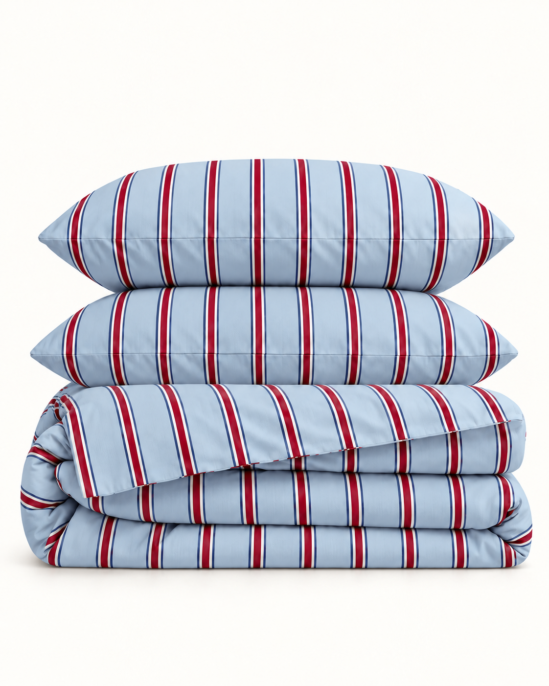 Woven Stripe Duvet Cover Set in Blue Mist, folded set
