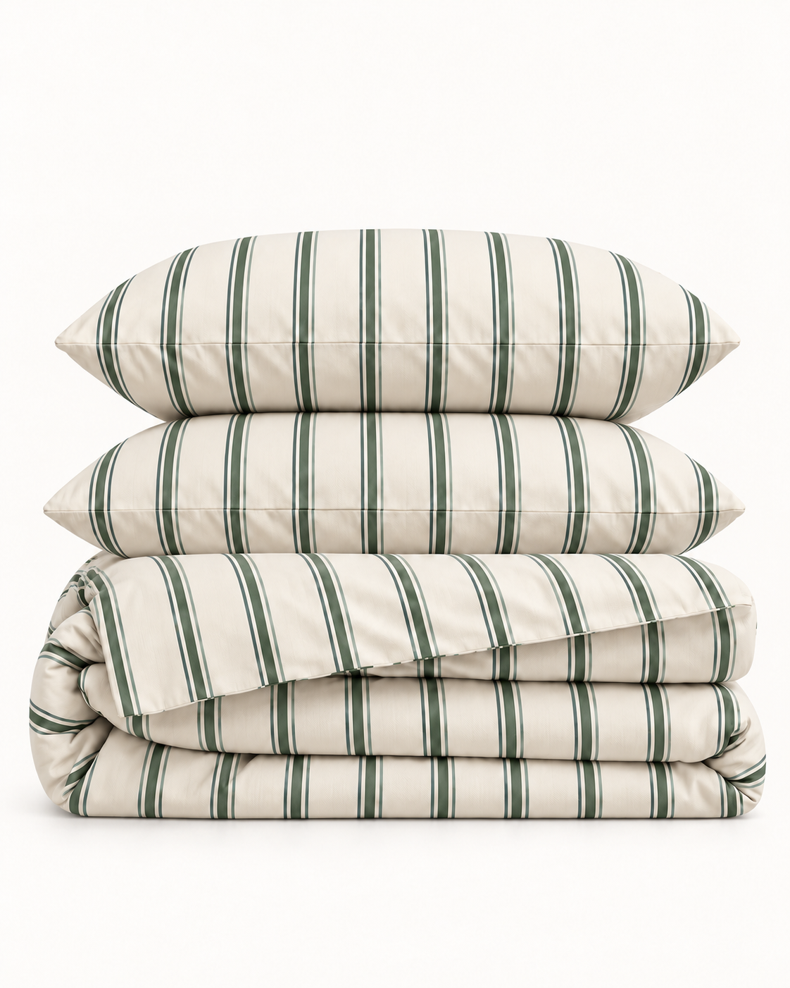 Woven Stripe Duvet Cover Set in Sage Grove, folded set