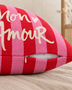 Mon Amour Stripe Cotton-Linen Pillow Cover, zipper and edge detail