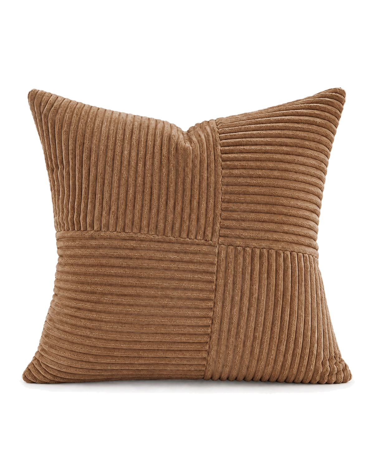 Patchwork Cotton Corduroy Pillow Cover in Brown, front view