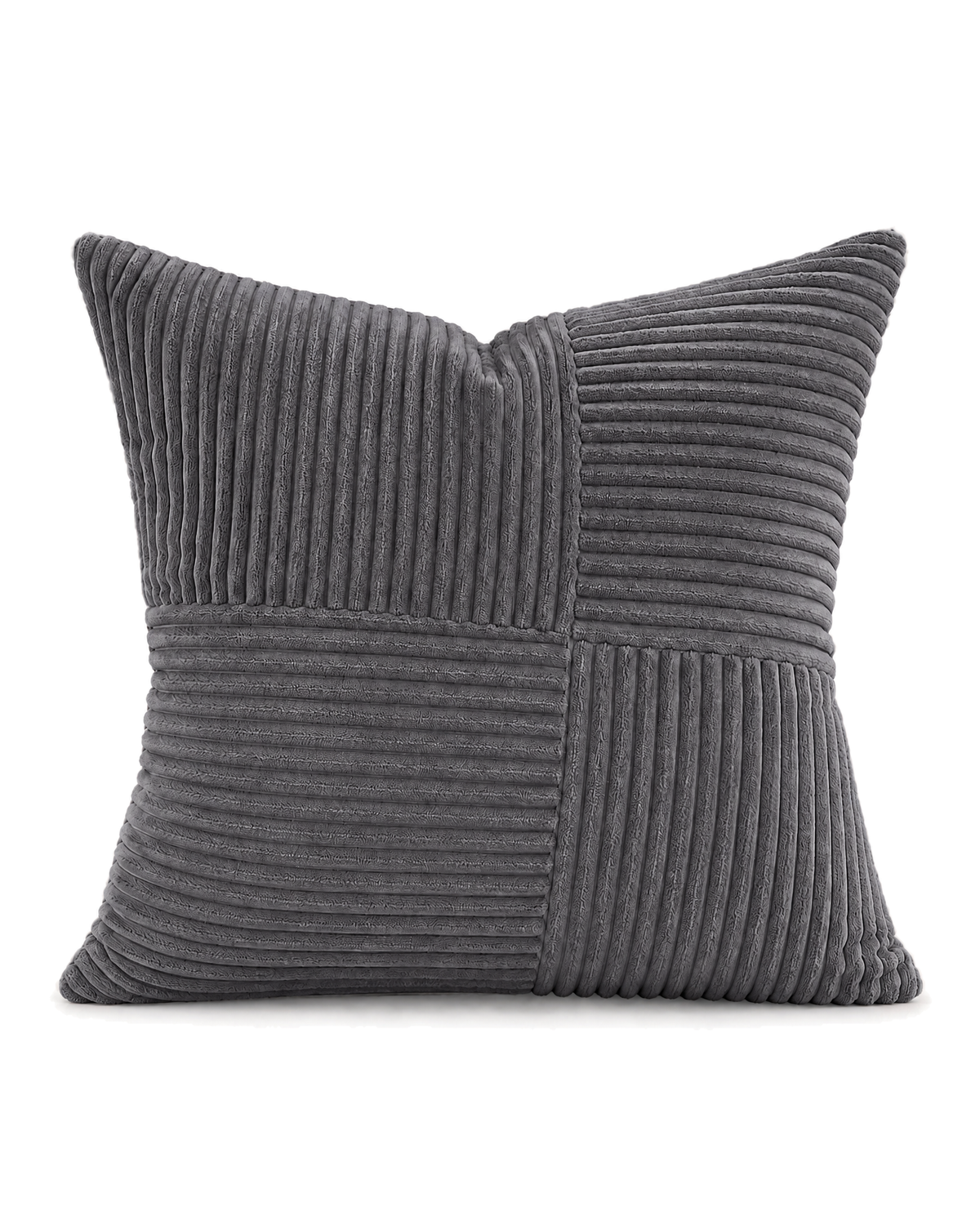 Patchwork Cotton Corduroy Pillow Cover in Charcoal, front view