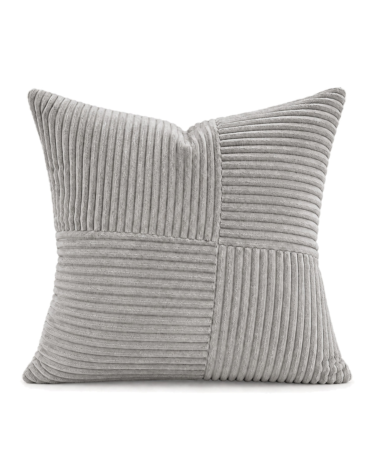 Patchwork Cotton Corduroy Pillow Cover in Grey, front view