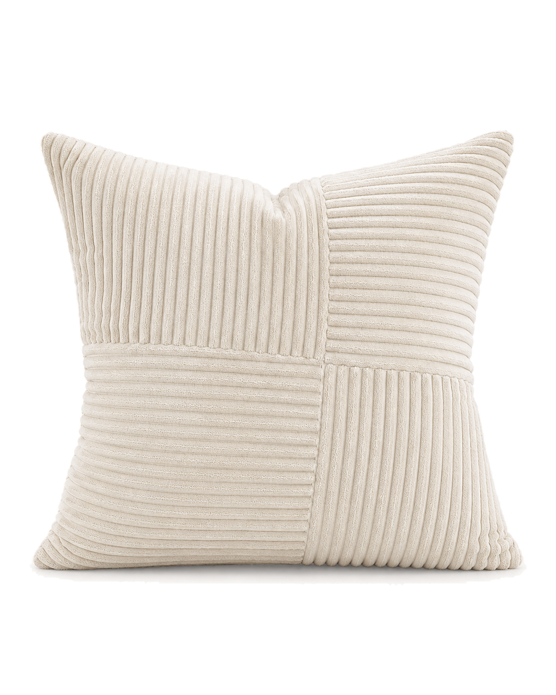 Patchwork Cotton Corduroy Pillow Cover in Ivory, front view