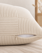 Patchwork Cotton Corduroy Pillow Cover in Ivory, zipper and edge detail