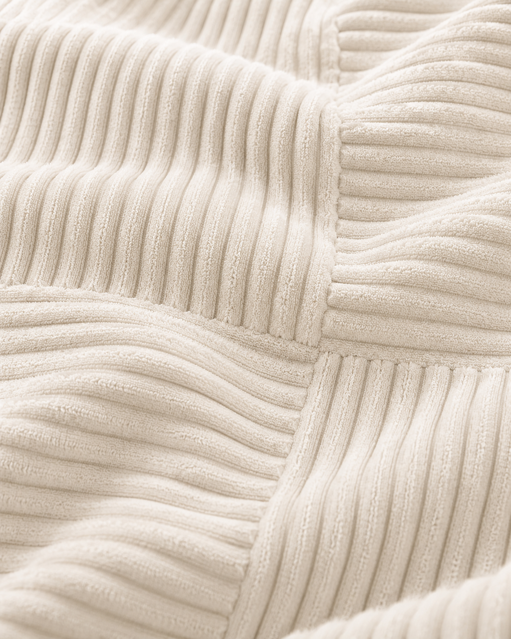 Patchwork Cotton Corduroy Pillow Cover in Ivory, fabric close-up