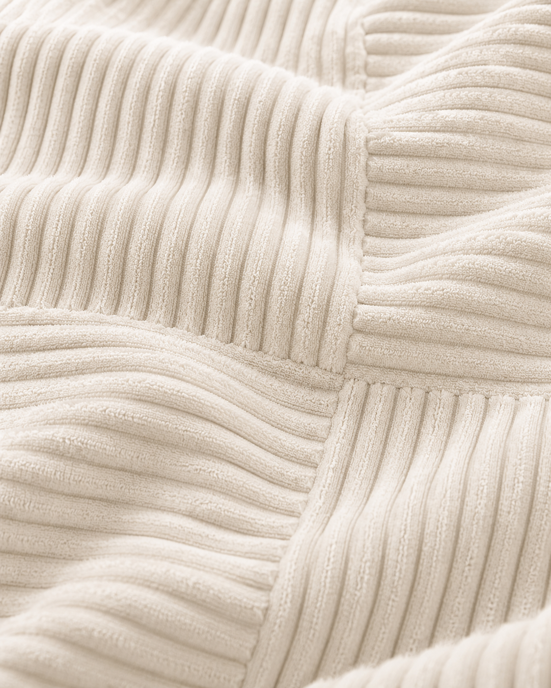 Patchwork Cotton Corduroy Pillow Cover in Ivory, fabric close-up