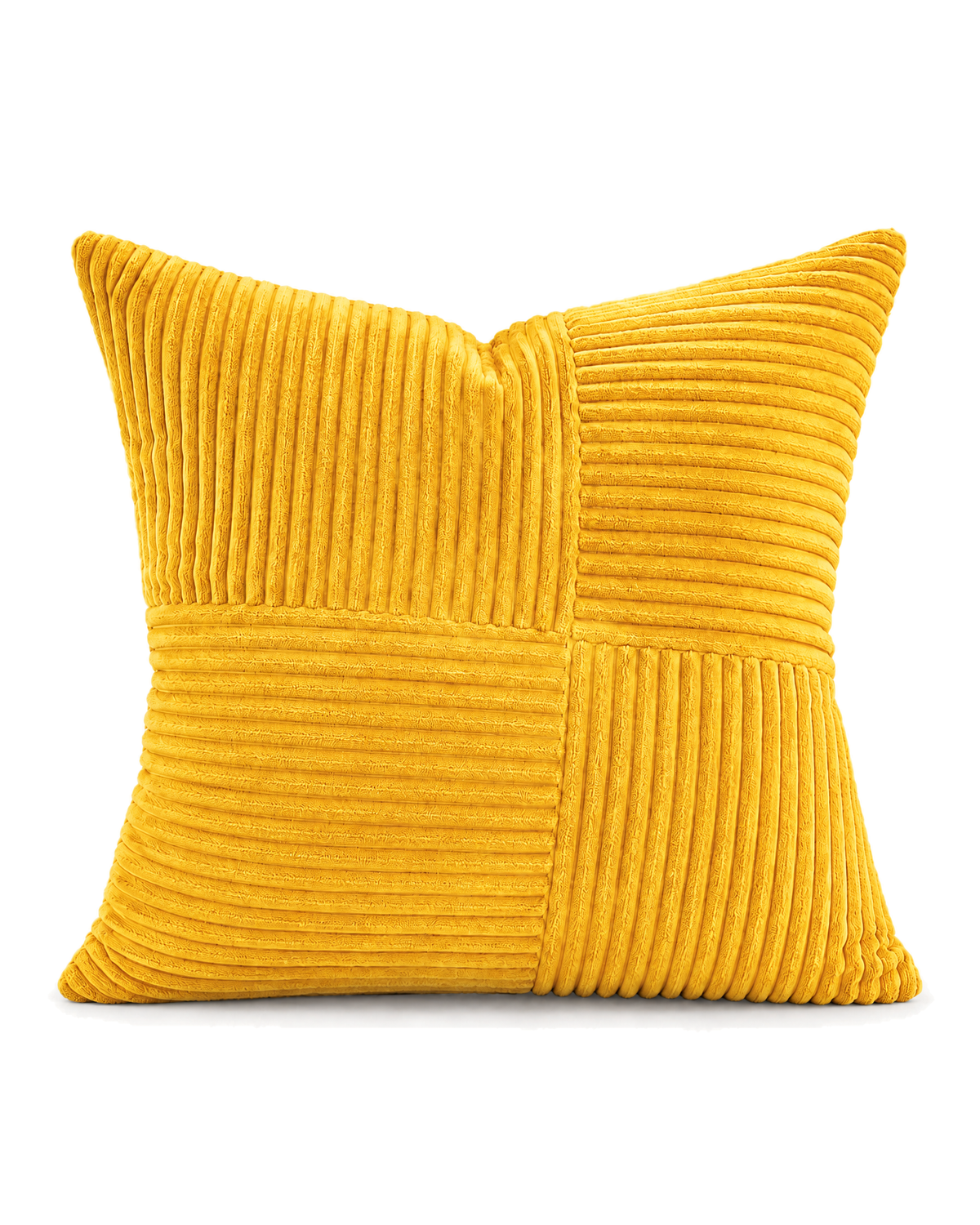 Patchwork Cotton Corduroy Pillow Cover in Mustard, front view