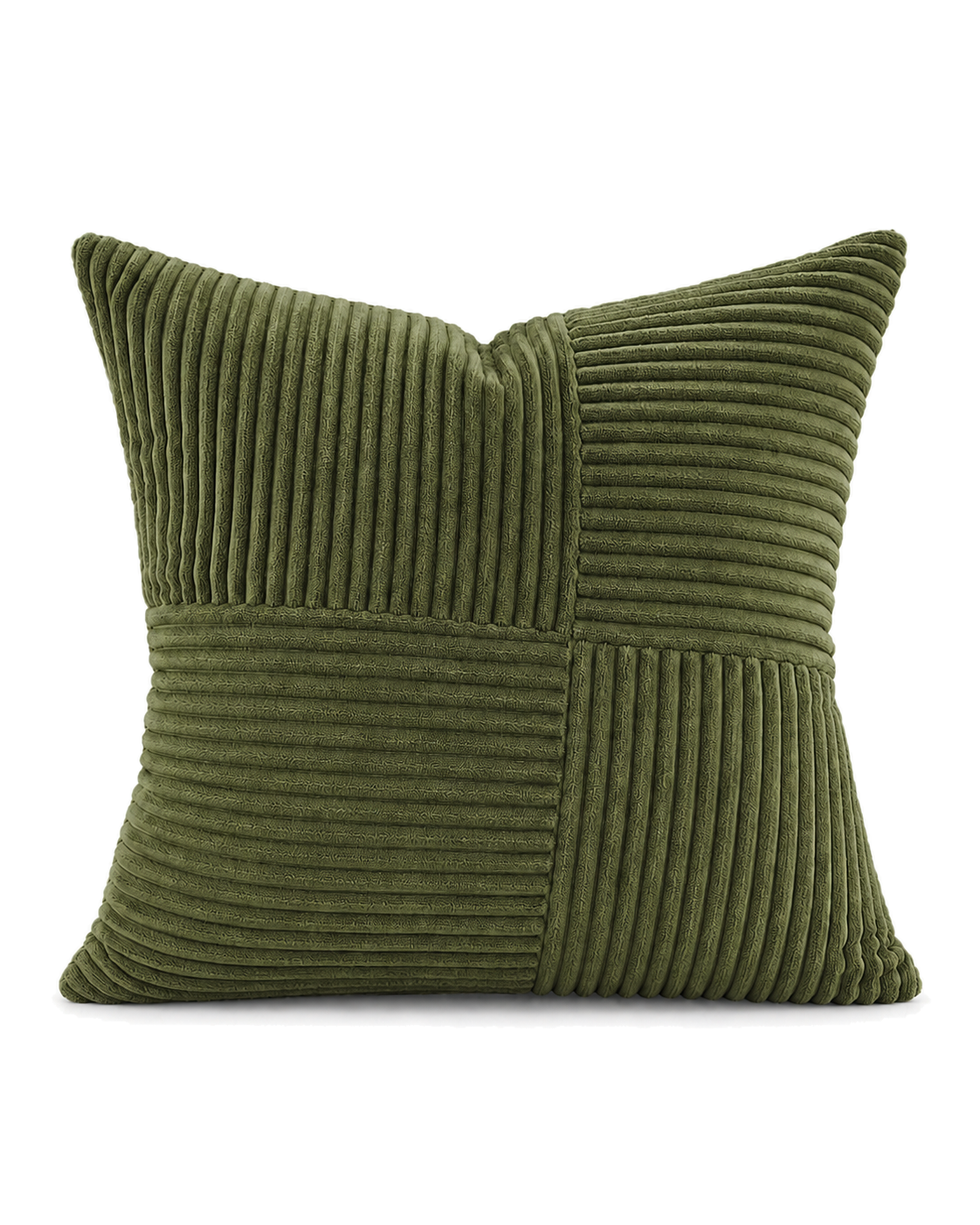 Patchwork Cotton Corduroy Pillow Cover in Olive, front view