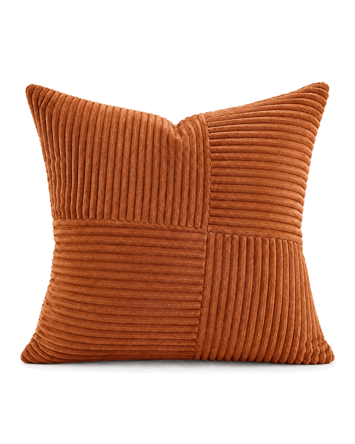 Patchwork Cotton Corduroy Pillow Cover in Rust, front view