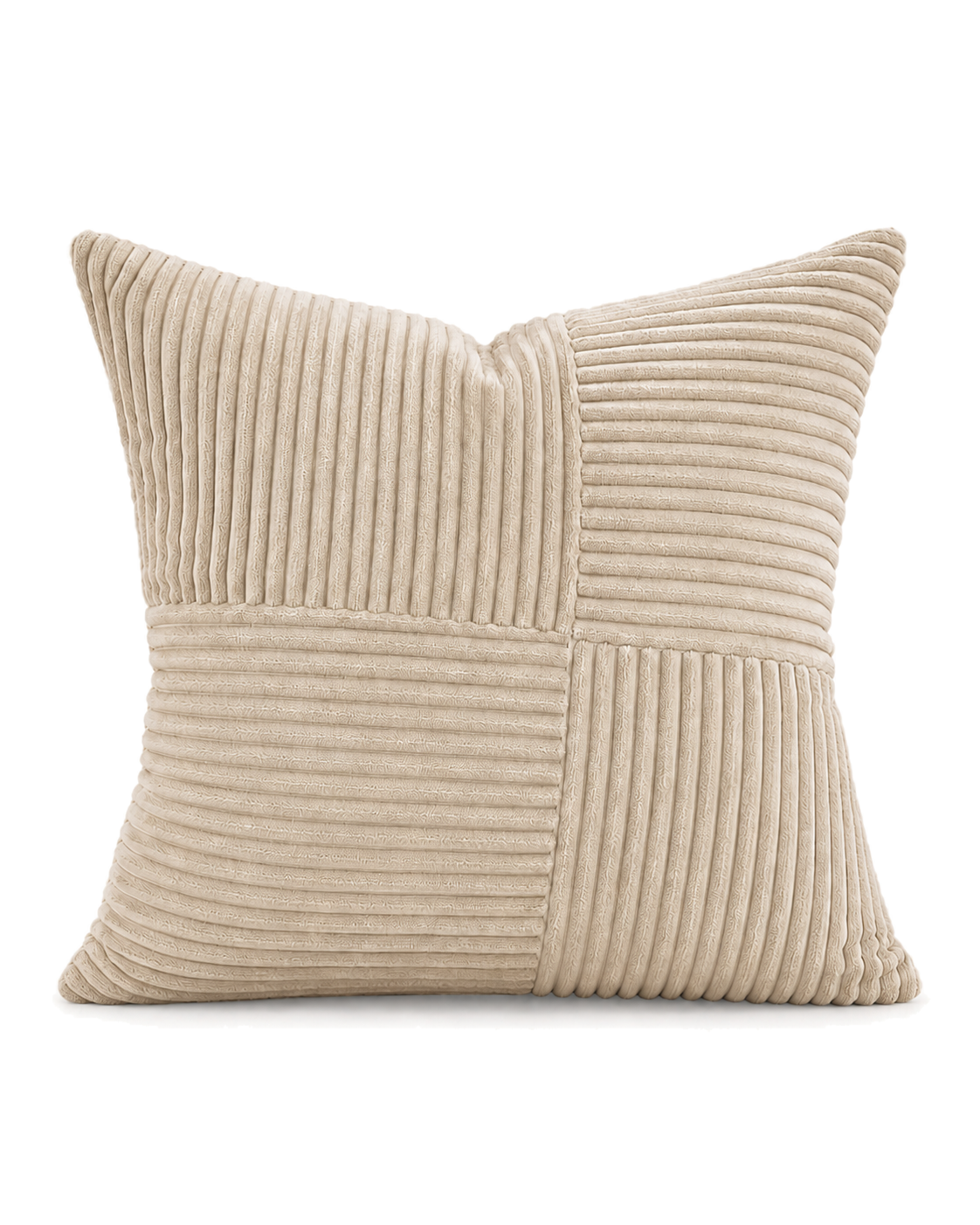 Patchwork Cotton Corduroy Pillow Cover in Tan, front view