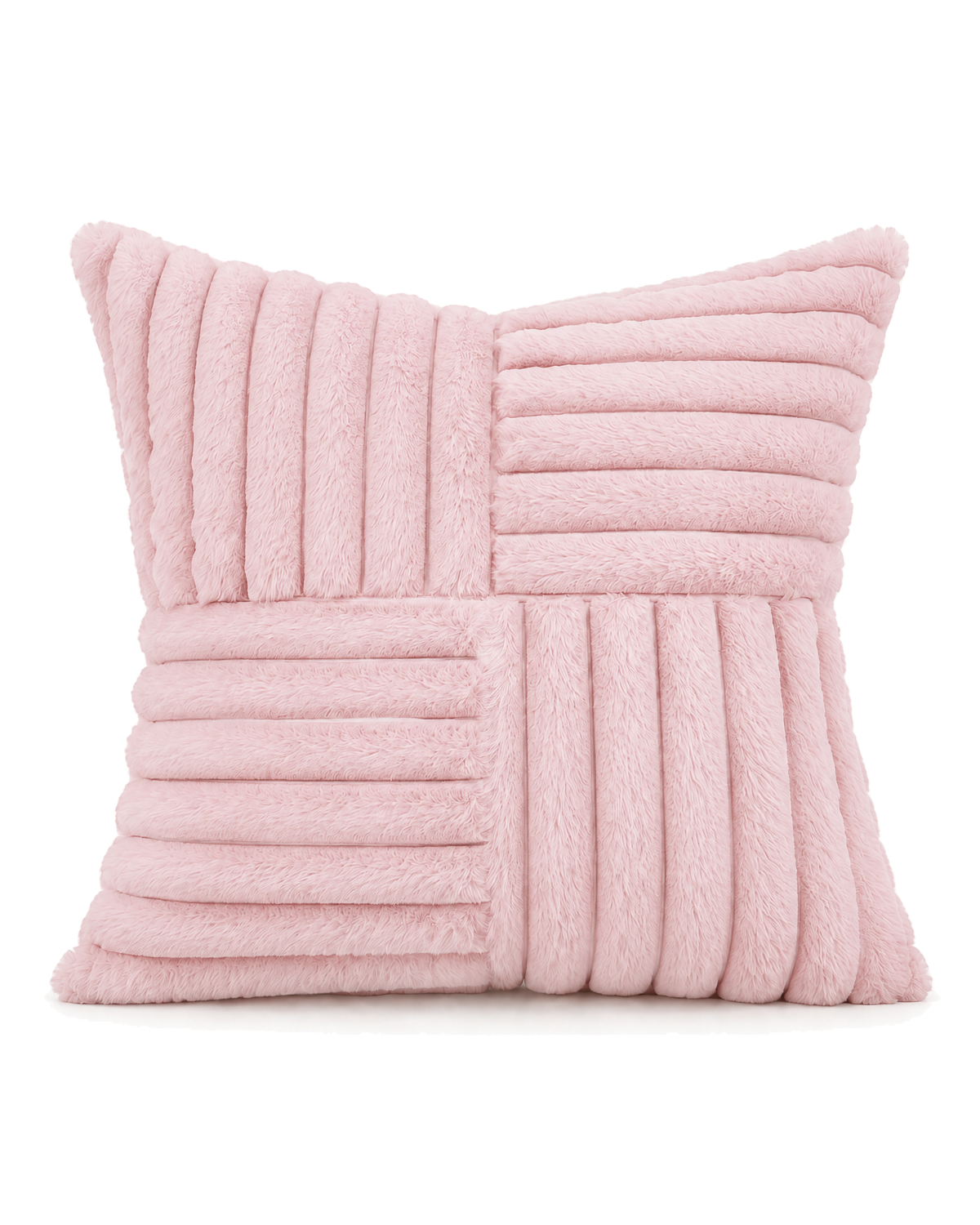 Patchwork Faux Fur Pillow Cover in Blush, front view