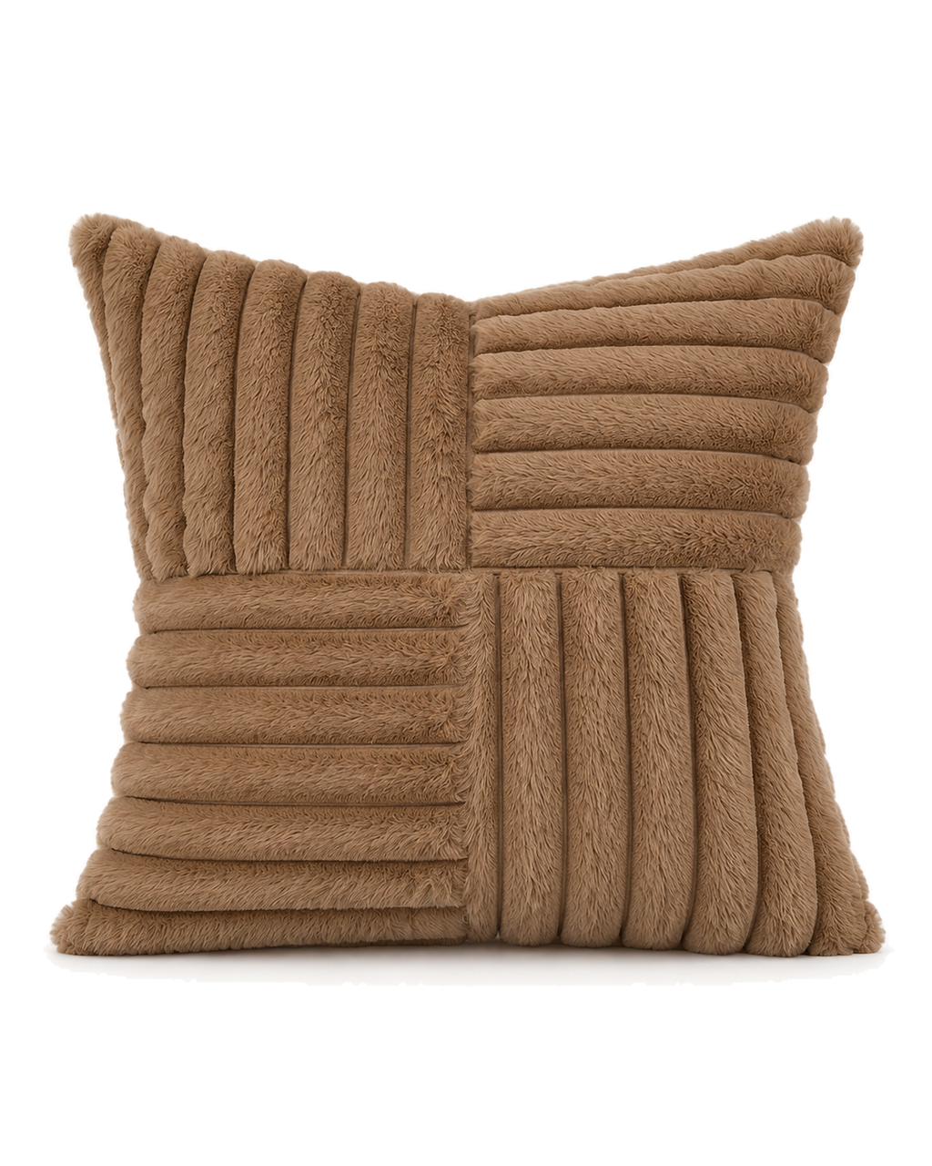 Patchwork Faux Fur Pillow Cover in Camel, front view