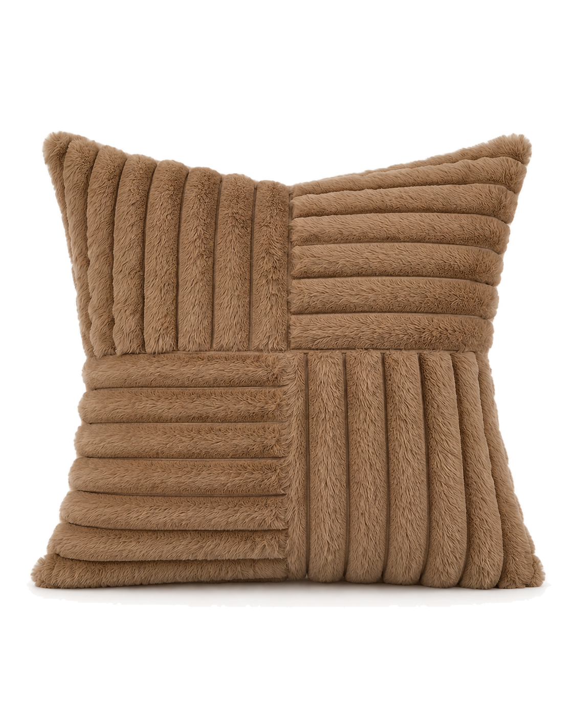 Patchwork Faux Fur Pillow Cover in Camel, front view