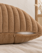 Patchwork Faux Fur Pillow Cover in Camel, zipper and edge detail