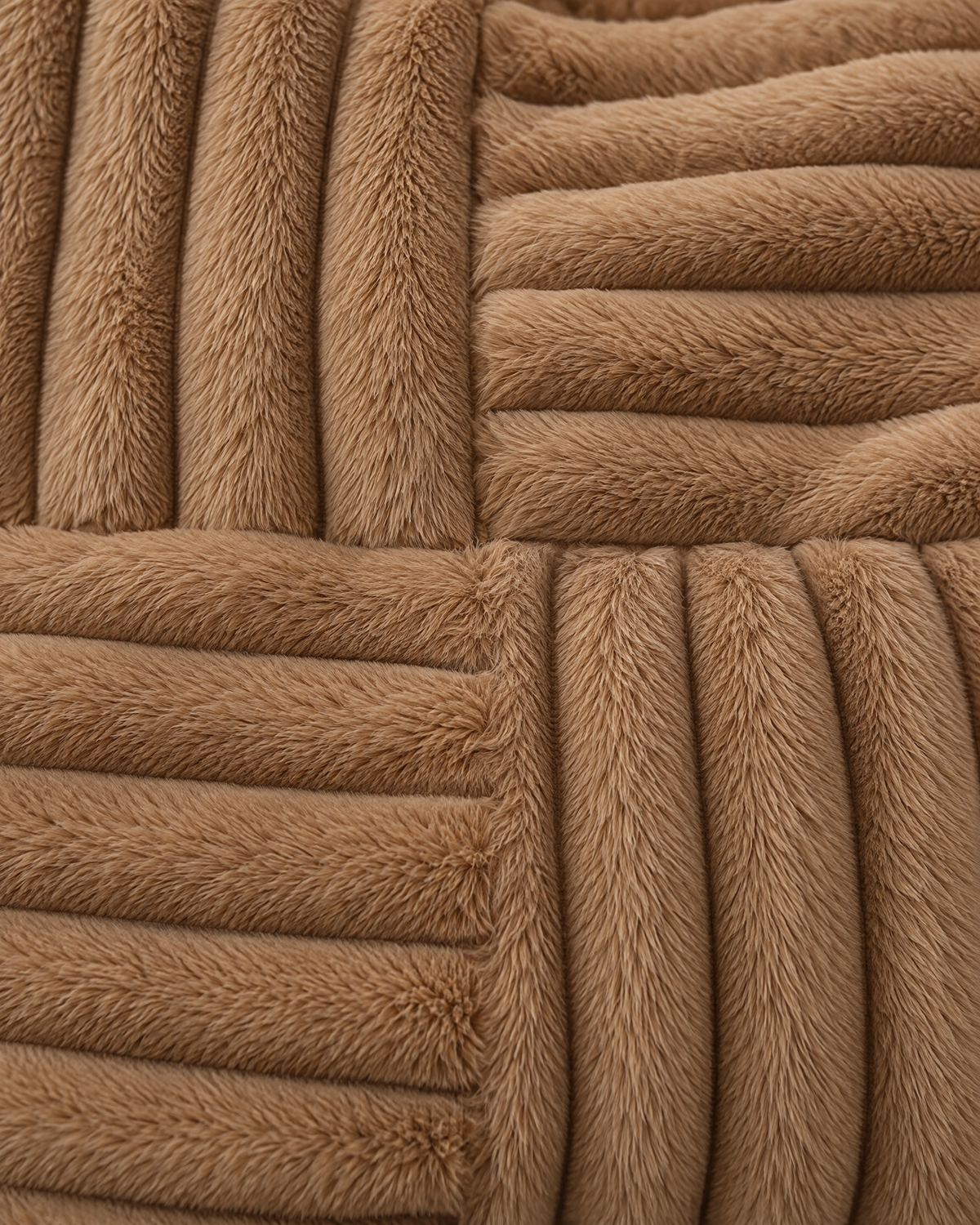 Patchwork Faux Fur Pillow Cover in Camel, fabric close-up