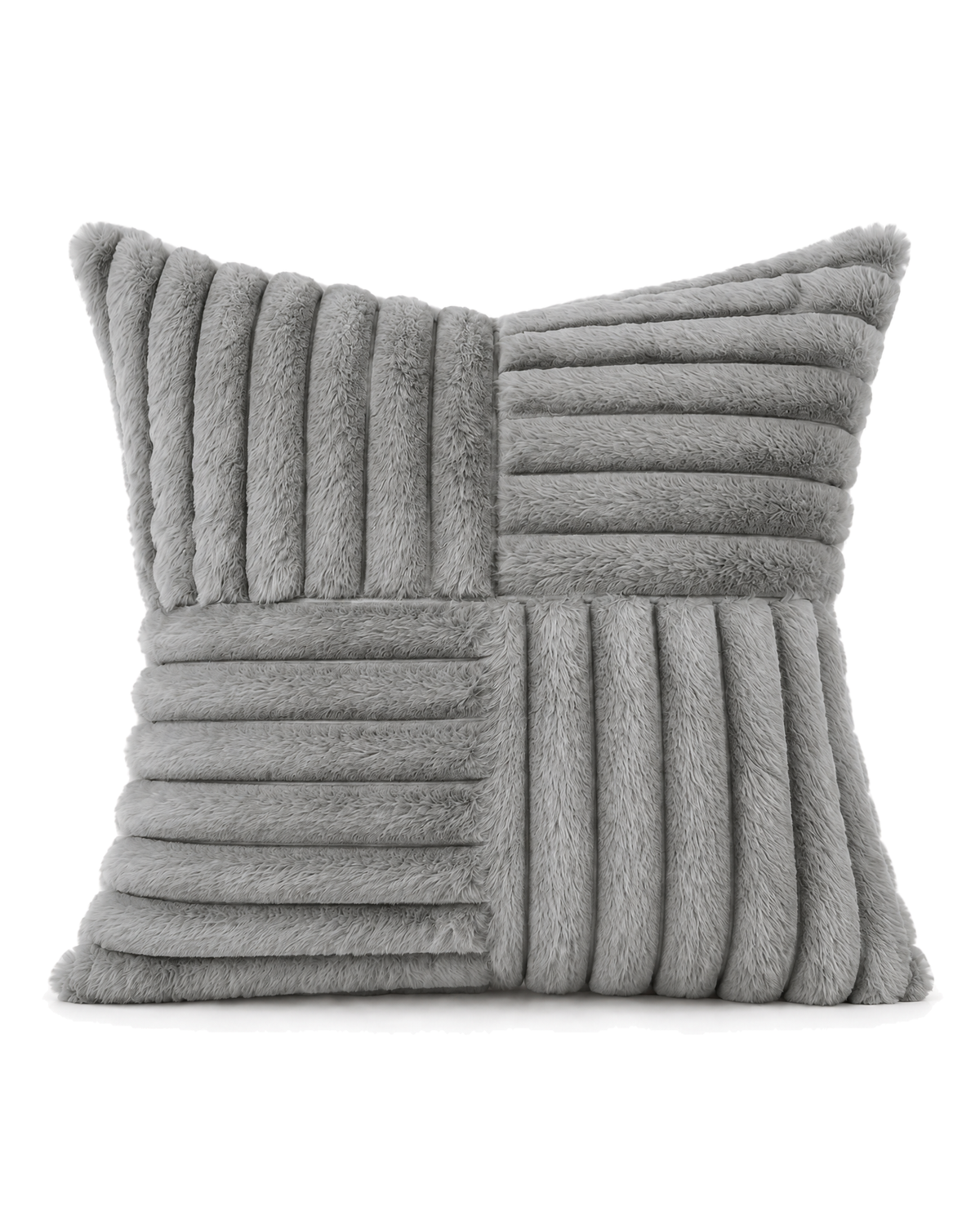 Patchwork Faux Fur Pillow Cover in Grey, front view