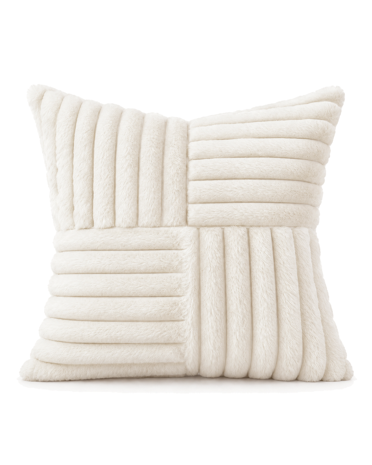 Patchwork Faux Fur Pillow Cover in Ivory, front view