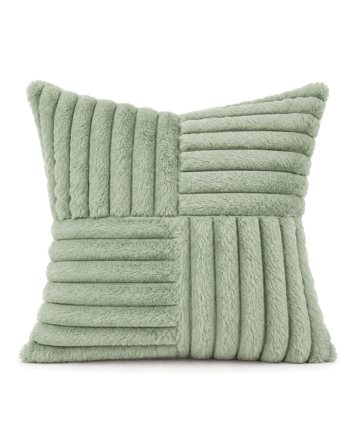 Patchwork Faux Fur Pillow Cover in Sage, front view