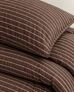 Pinstripe Cotton Seersucker Duvet Cover Set in Cocoa, sham corner and seam