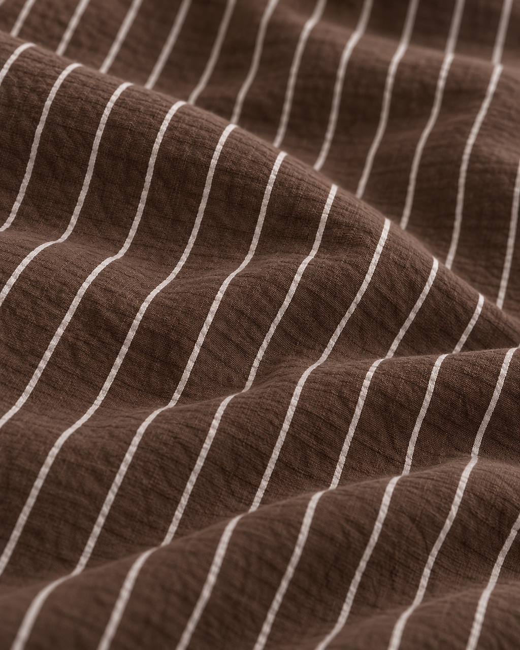 Pinstripe Cotton Seersucker Duvet Cover Set in Cocoa, fabric close-up