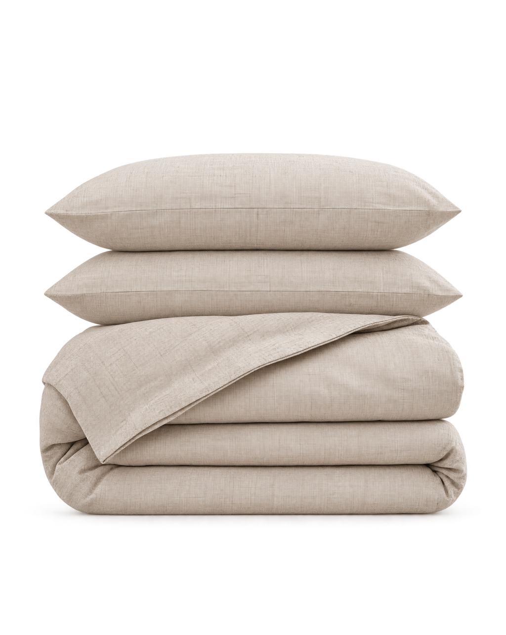 French Flax Linen Duvet Set, the full set folded on a plain background
