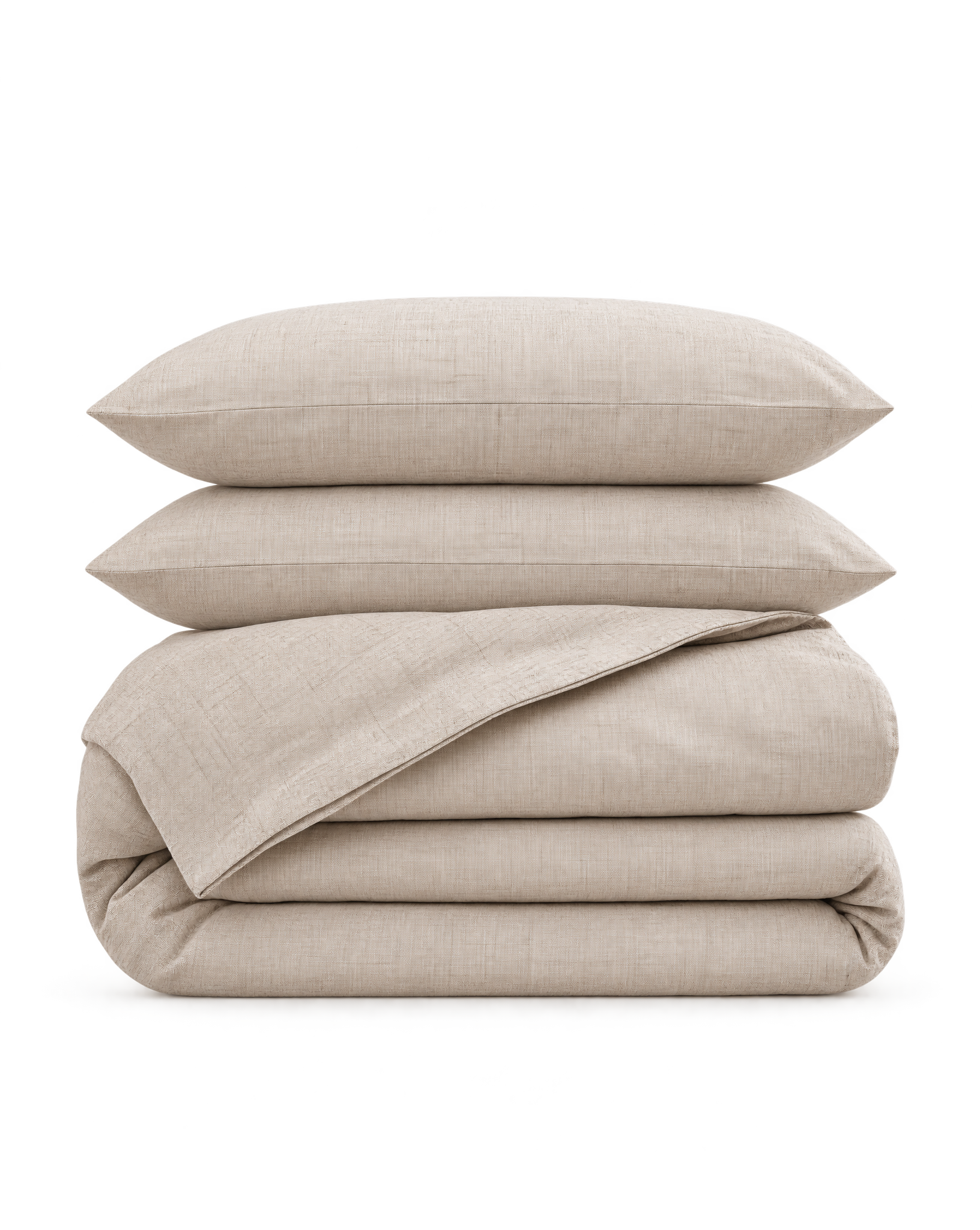 French Flax Linen Duvet Set, the full set folded on a plain background