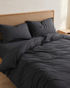 Cotton Jersey Duvet Cover Set, on a made bed in morning light