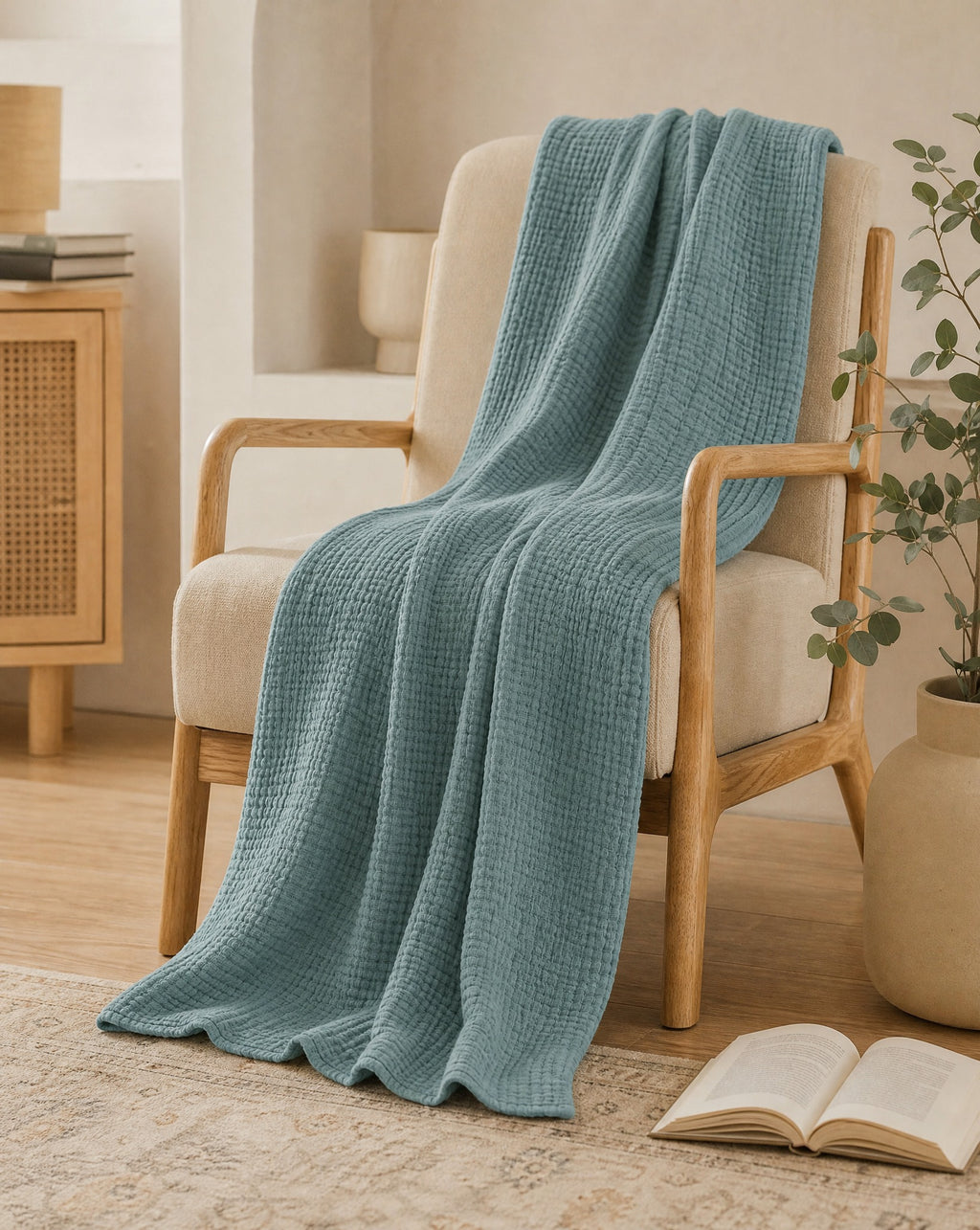 Four-Layer Cotton Gauze Throw, styled close