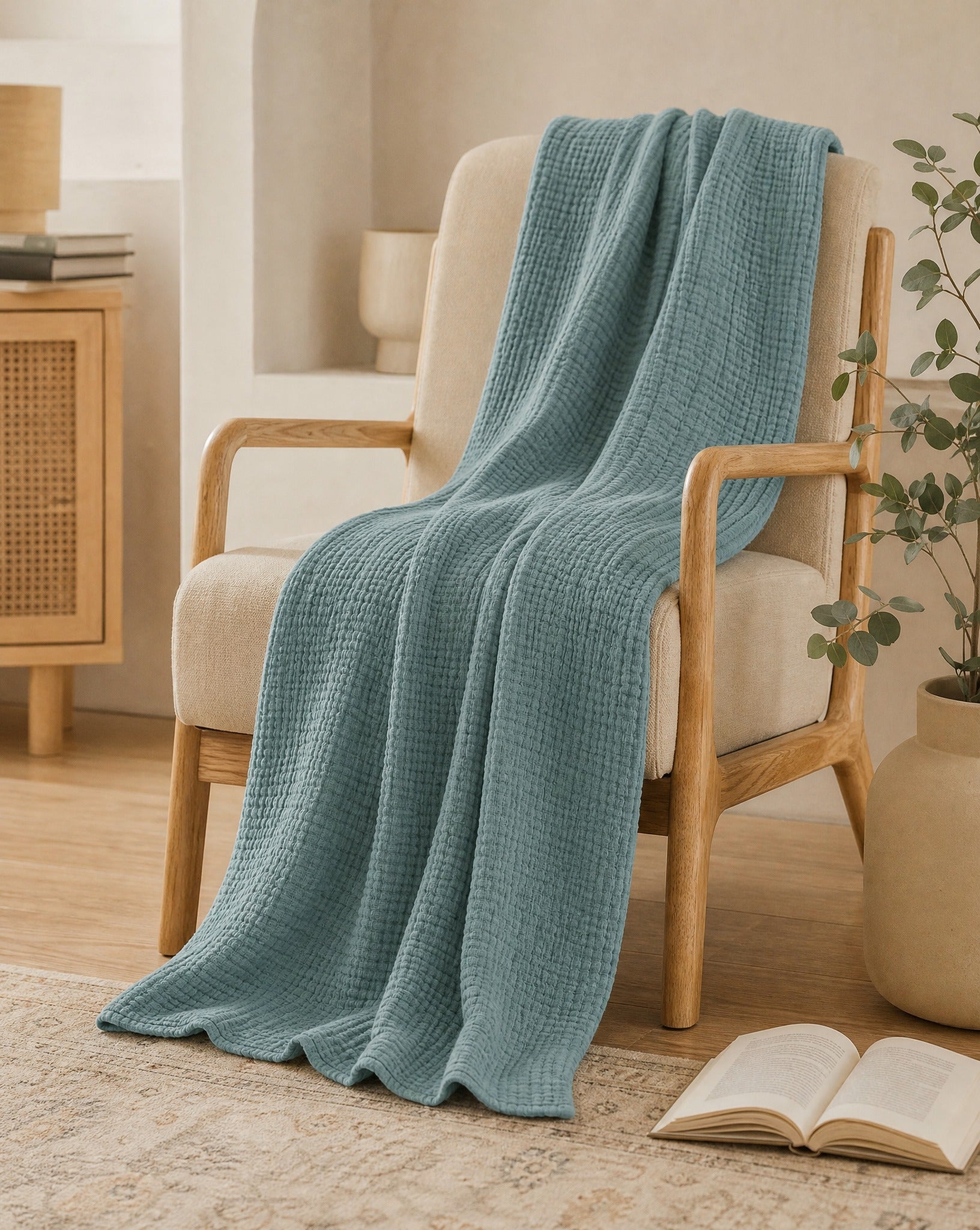 Four-Layer Cotton Gauze Throw, styled close